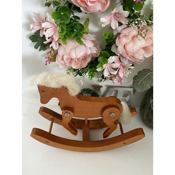 Rocking Horse Vintage Hand Crafted Folk Art Wooden Doll Horse Mane and Tail EUC - Picture 2 of 16